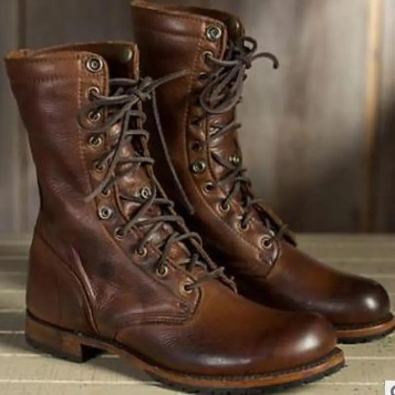 Raquel | Botas Militares de Piel con Cordones Mujer Caña Media