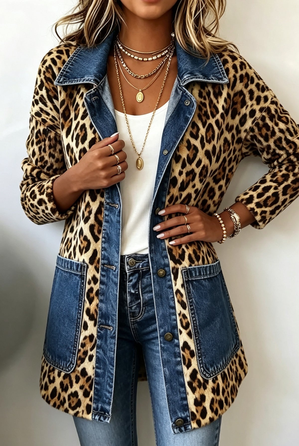 Raquel | Chaqueta Vaquera Estampado Animal Mujer Manga Larga Bolsillos