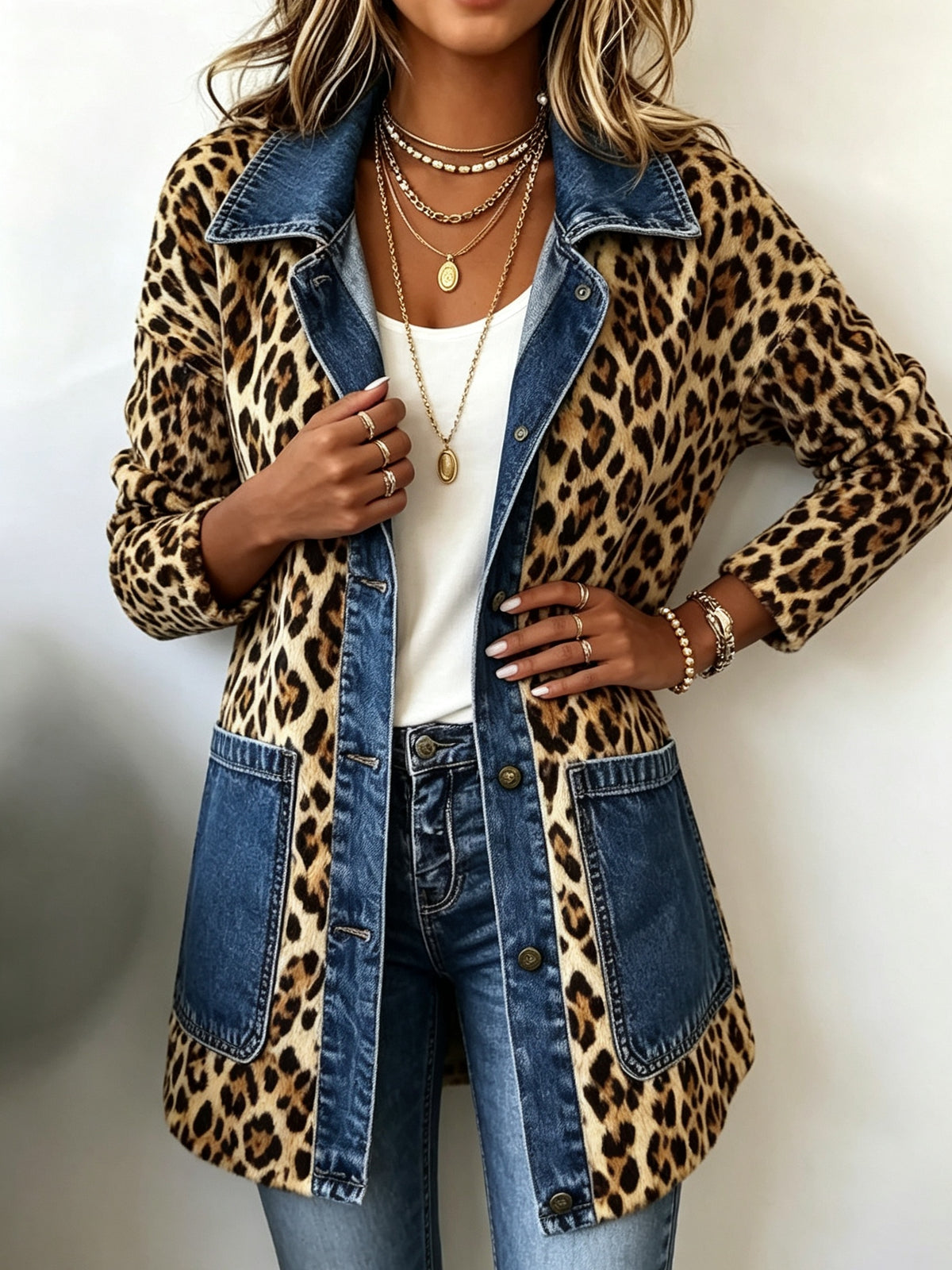 Raquel | Chaqueta Vaquera Estampado Animal Mujer Manga Larga Bolsillos