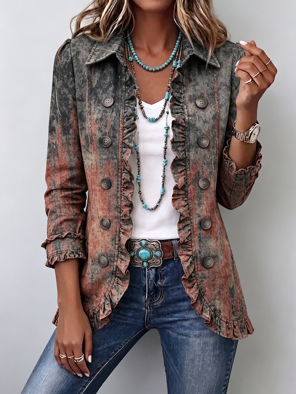 Raquel | Chaqueta Vaquera Estampado Animal Mujer Manga Larga Bolsillos