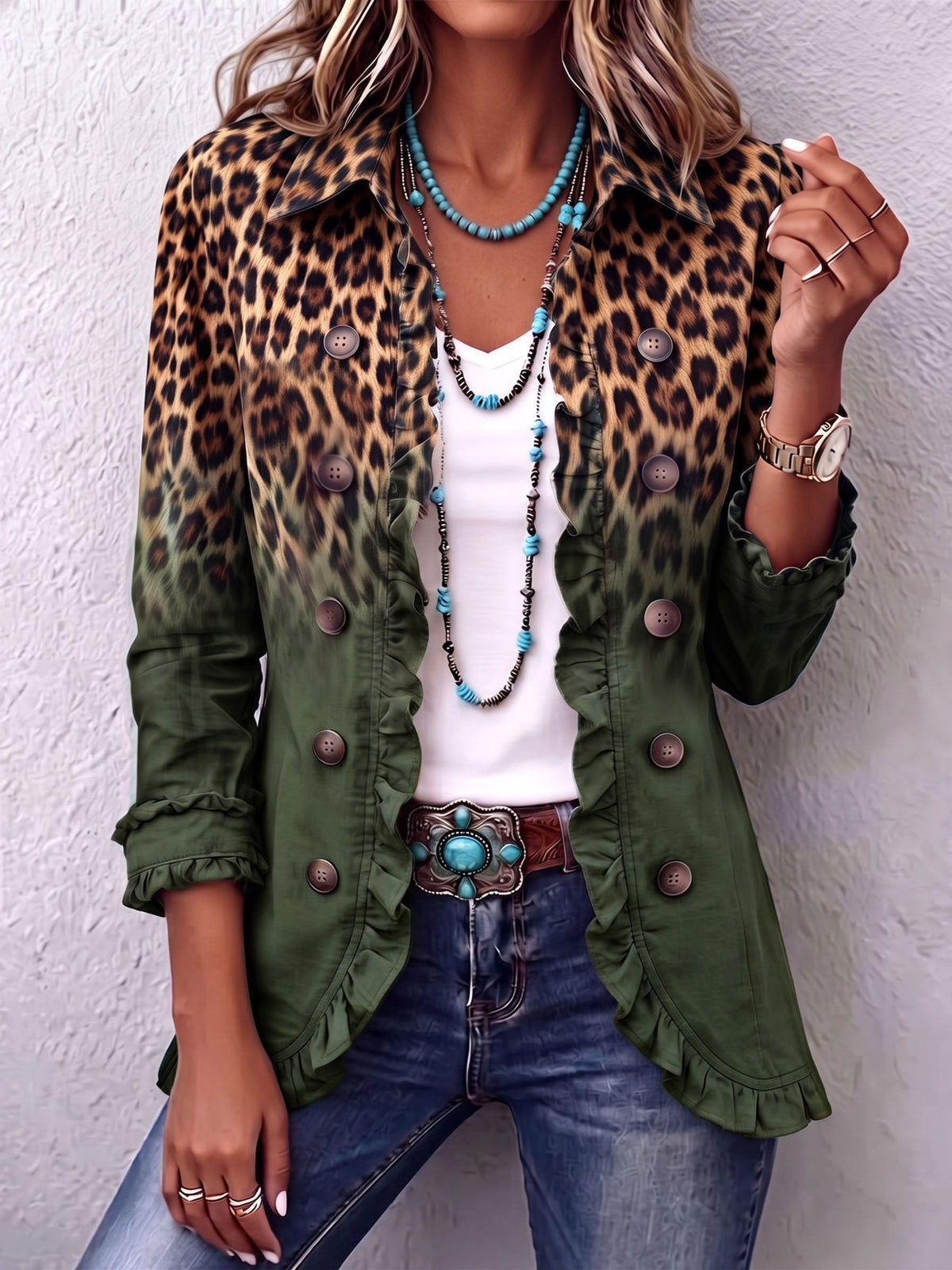 Raquel | Chaqueta Vaquera Estampado Animal Mujer Manga Larga Bolsillos