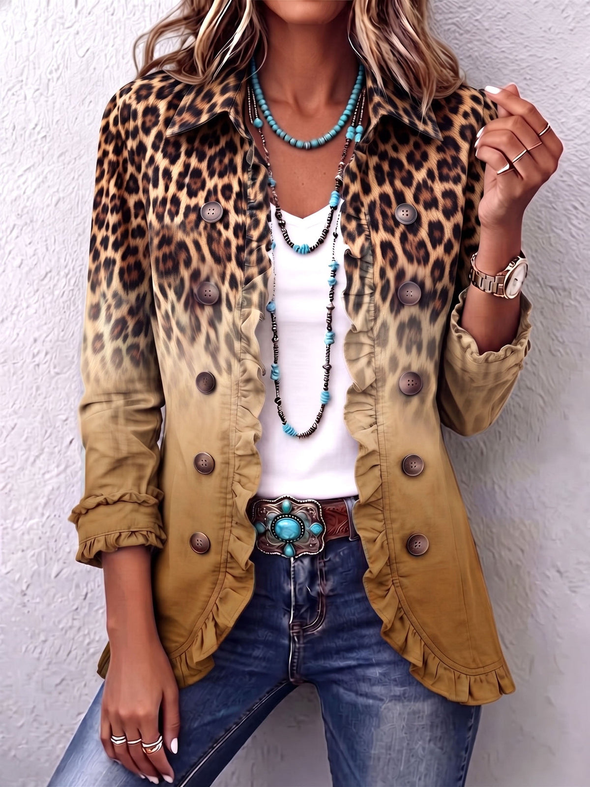 Raquel | Chaqueta Vaquera Estampado Animal Mujer Manga Larga Bolsillos