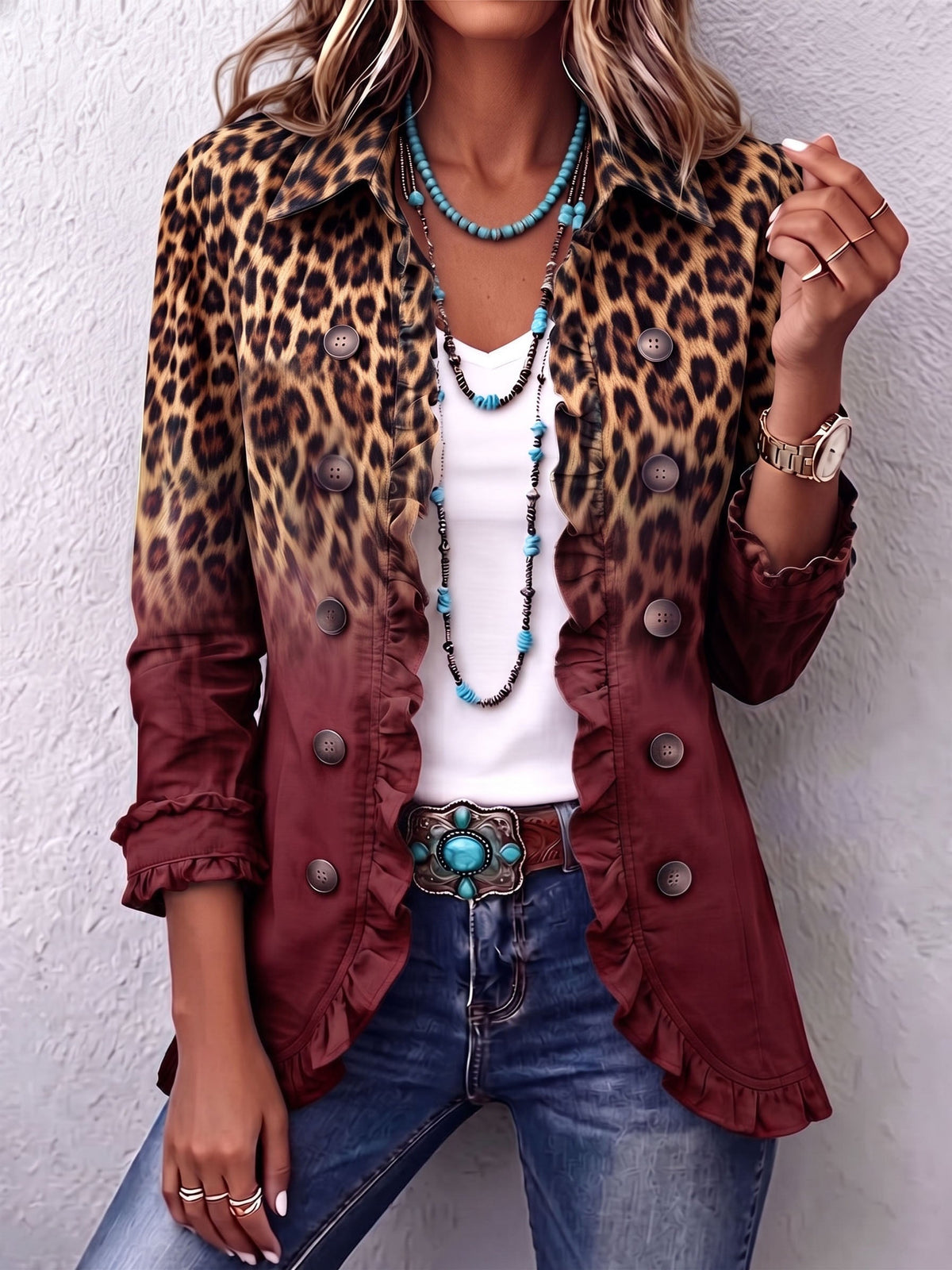Raquel | Chaqueta Vaquera Estampado Animal Mujer Manga Larga Bolsillos