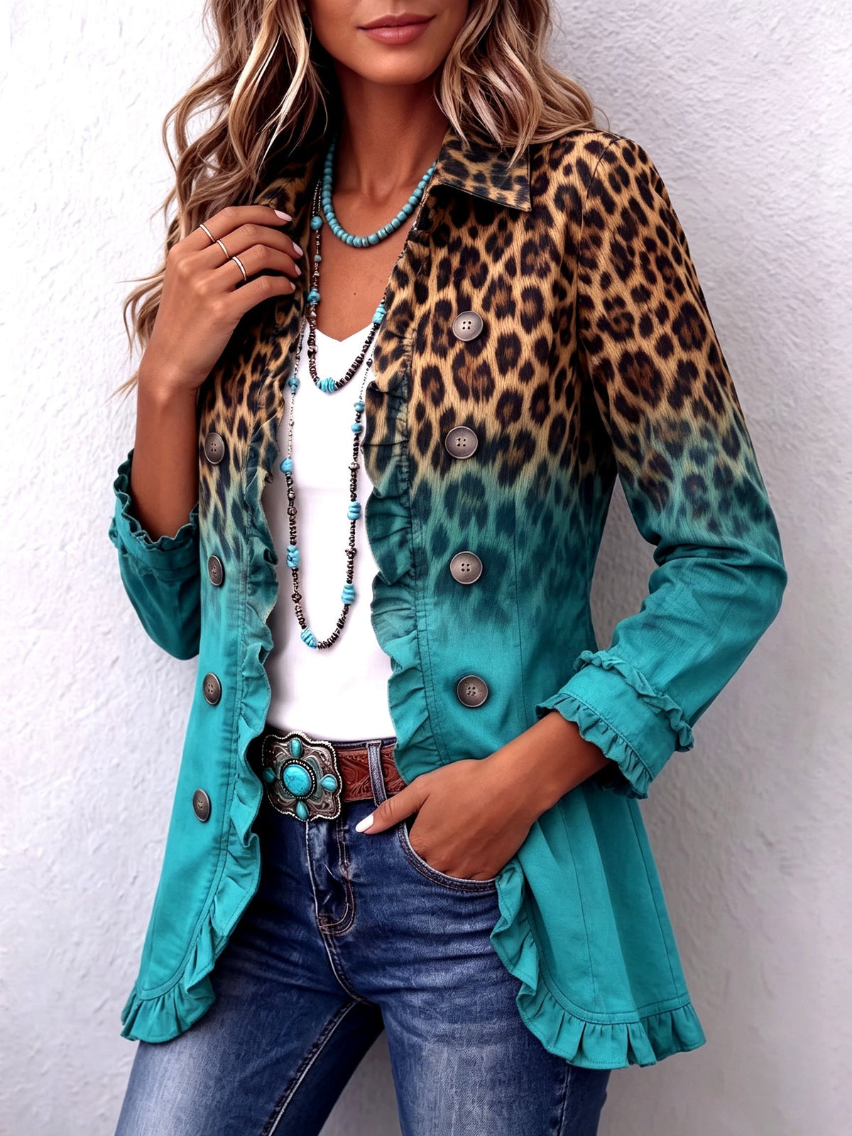 Raquel | Chaqueta Vaquera Estampado Animal Mujer Manga Larga Bolsillos