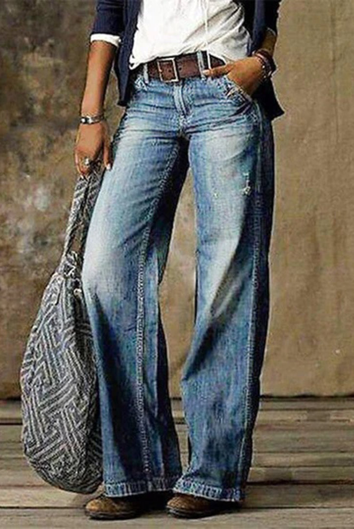 Raquel | Jeans Wide Leg Mujer Desgastados Tiro Medio