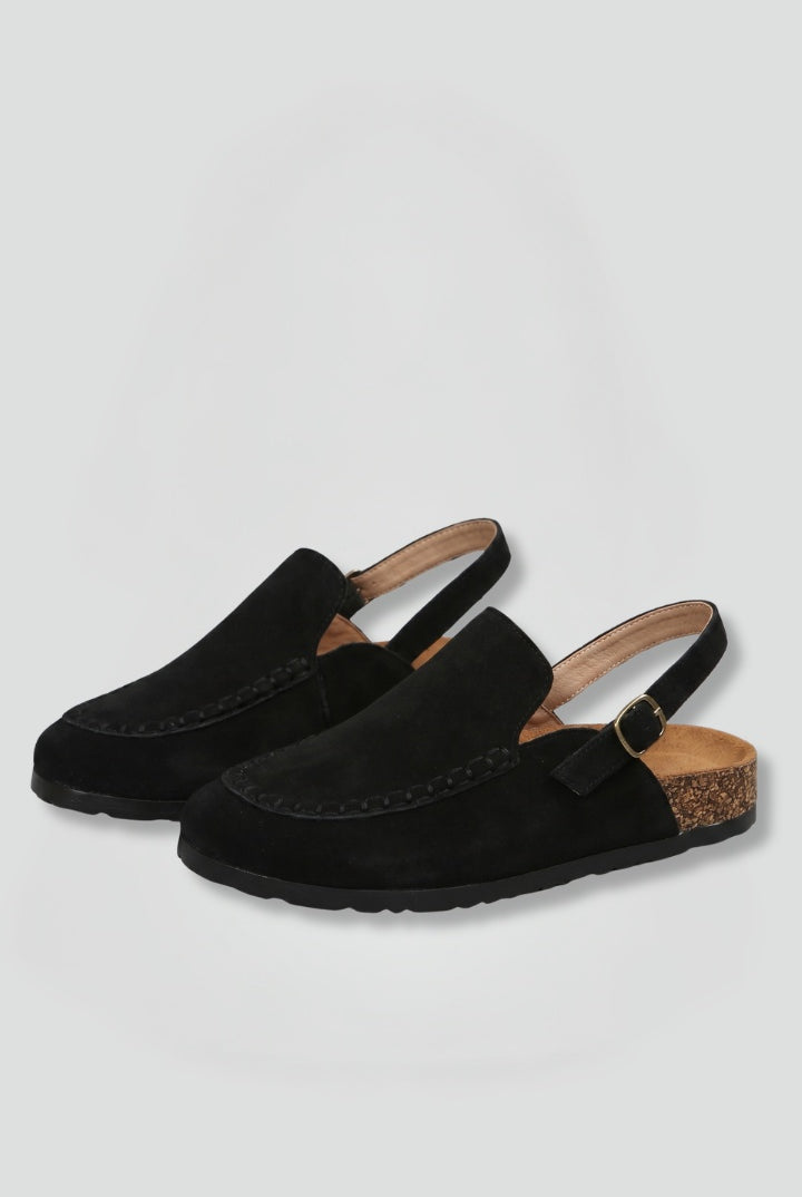 Raquel | Mules Slingback de Ante Mujer Sin Cordones Suela Corcho