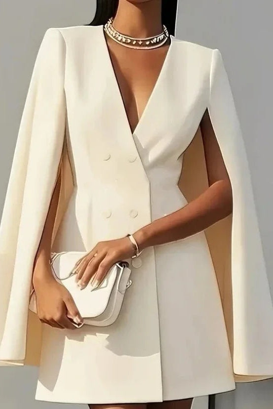 Raquel | Vestido Blazer Corto Manga Capa Mujer Escote V Doble Botonadura