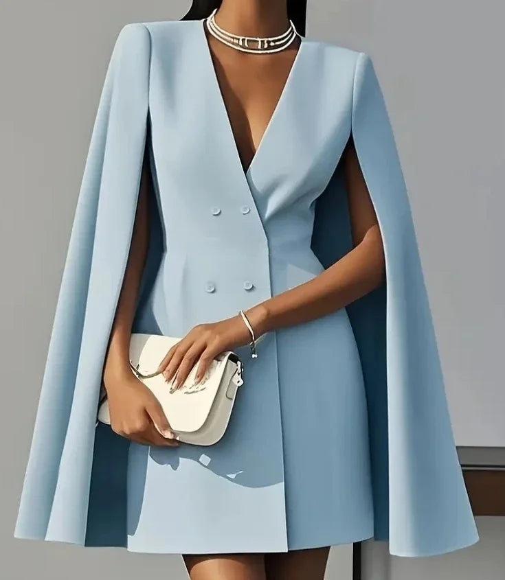 Raquel | Vestido Blazer Corto Manga Capa Mujer Escote V Doble Botonadura