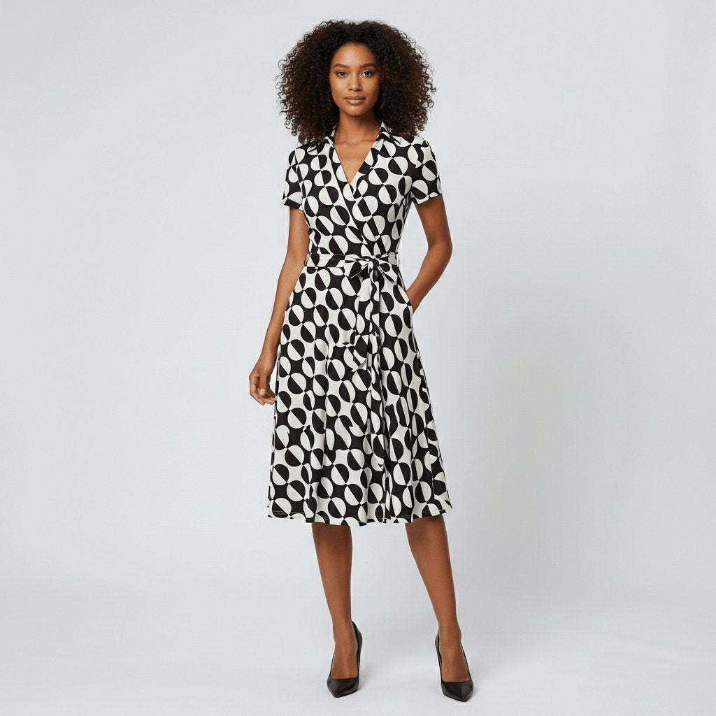 Raquel | Vestido Midi Camisero Cruzado Mujer Cinturón Manga Corta