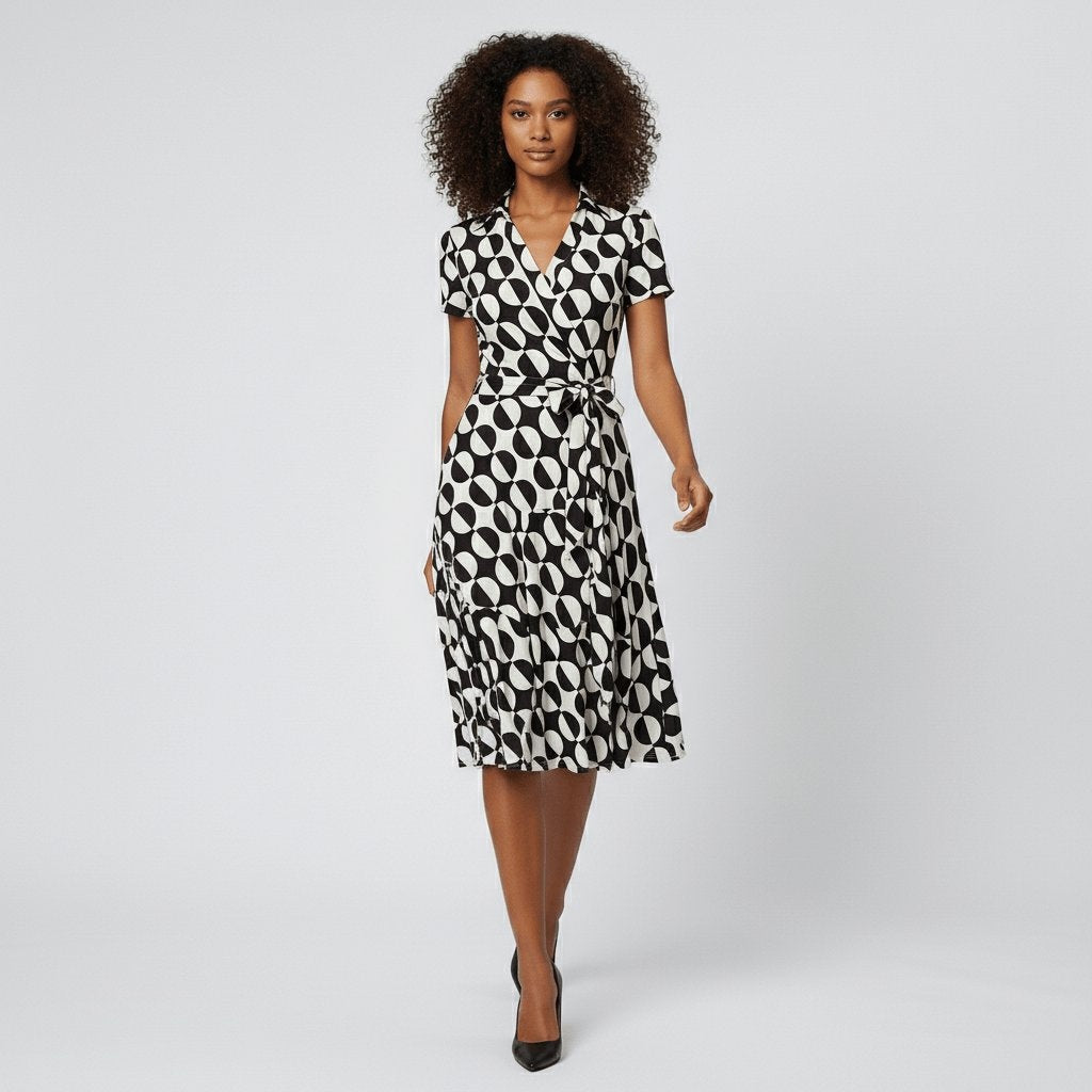 Raquel | Vestido Midi Camisero Cruzado Mujer Cinturón Manga Corta