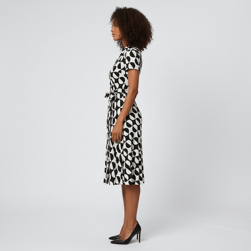 Raquel | Vestido Midi Camisero Cruzado Mujer Cinturón Manga Corta