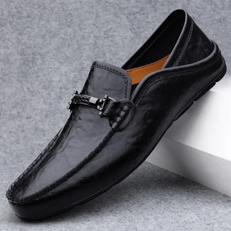 Raúl | Mocasines de Cuero Hombre Hebilla Metálica