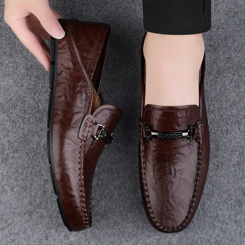 Raúl | Mocasines de Cuero Hombre Hebilla Metálica
