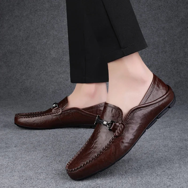 Raúl | Mocasines de Cuero Hombre Hebilla Metálica