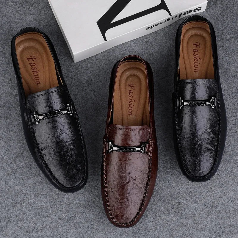 Raúl | Mocasines de Cuero Hombre Hebilla Metálica