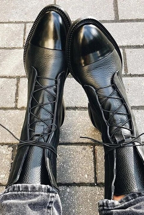 Rebeca | Botines de Piel con Cordones Mujer Planos Caña Media