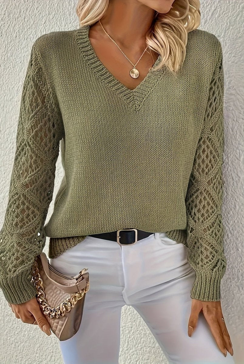 Rebeca | Jersey Fino de Punto Mujer Escote V Manga Calada