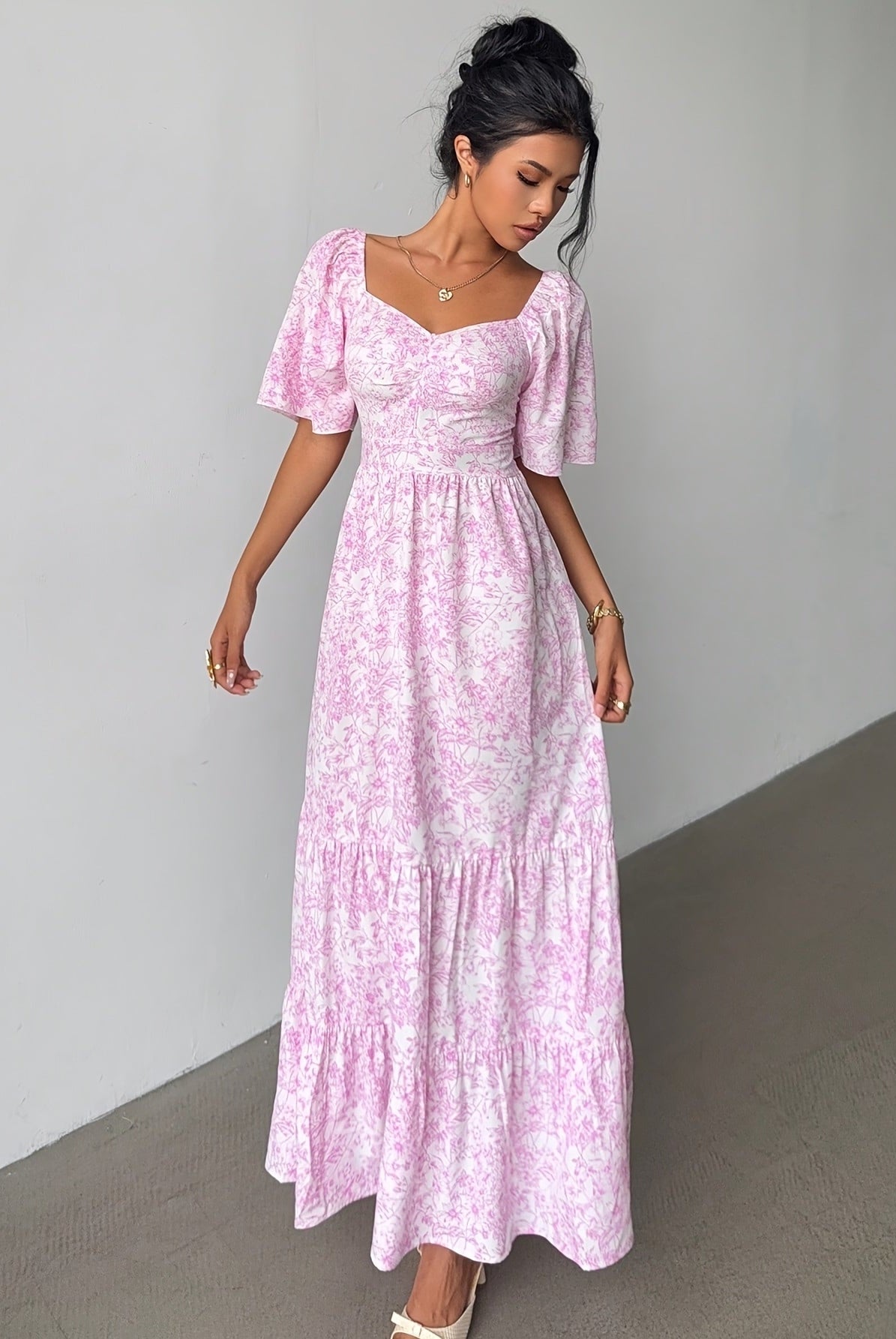 Rebeca | Vestido Largo con Volantes Estampado Floral Mujer Escote Corazón