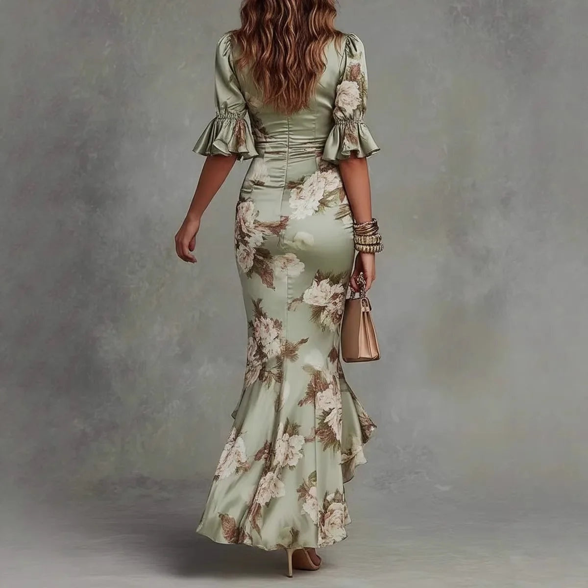 Rebeca | Vestido Lencero Largo Floral Mujer Escote V con Volantes