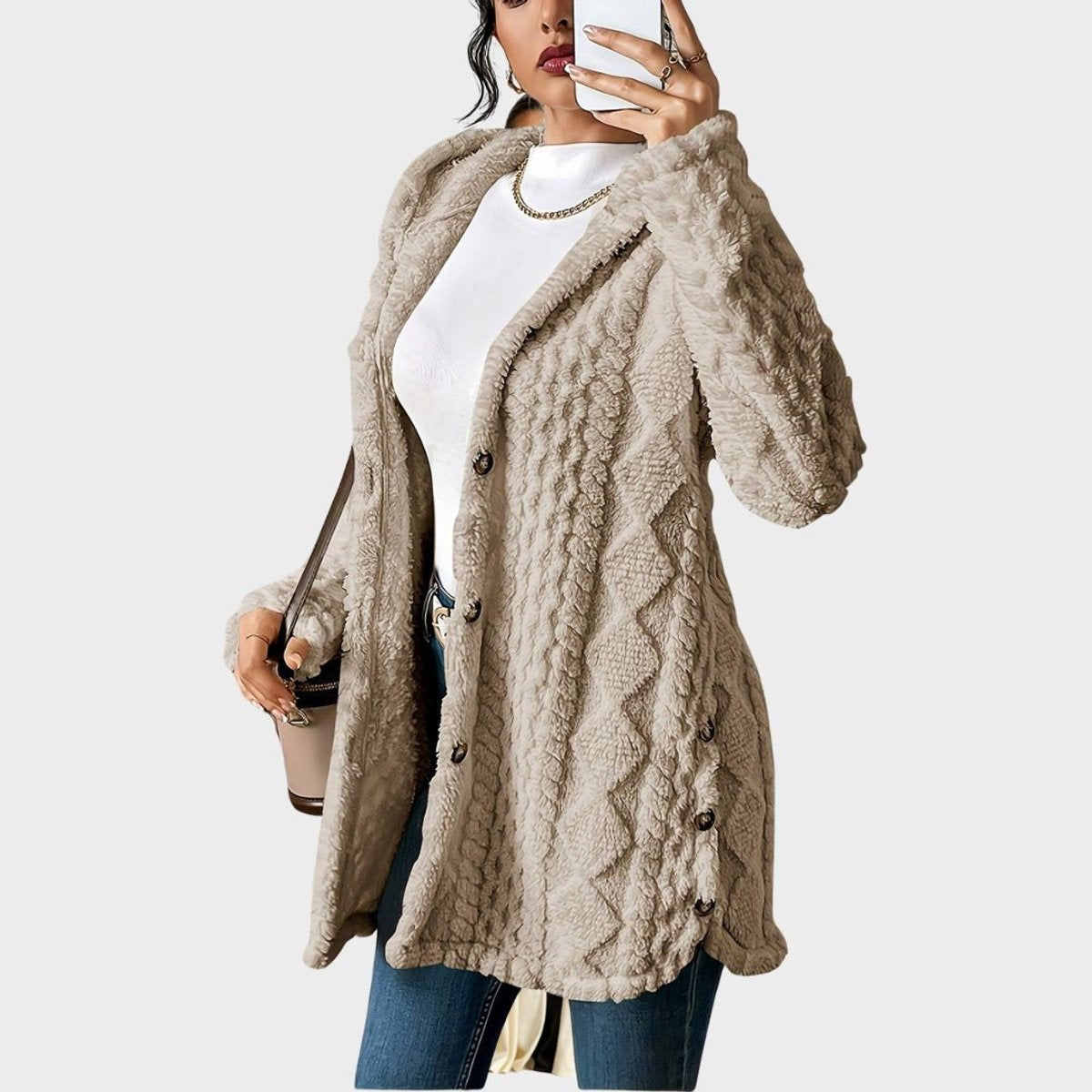 Remedios | Forro Polar con Capucha Mujer Oversize Botones