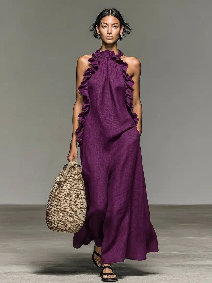Remedios | Vestido Largo con Volantes Halter Mujer Sin Mangas