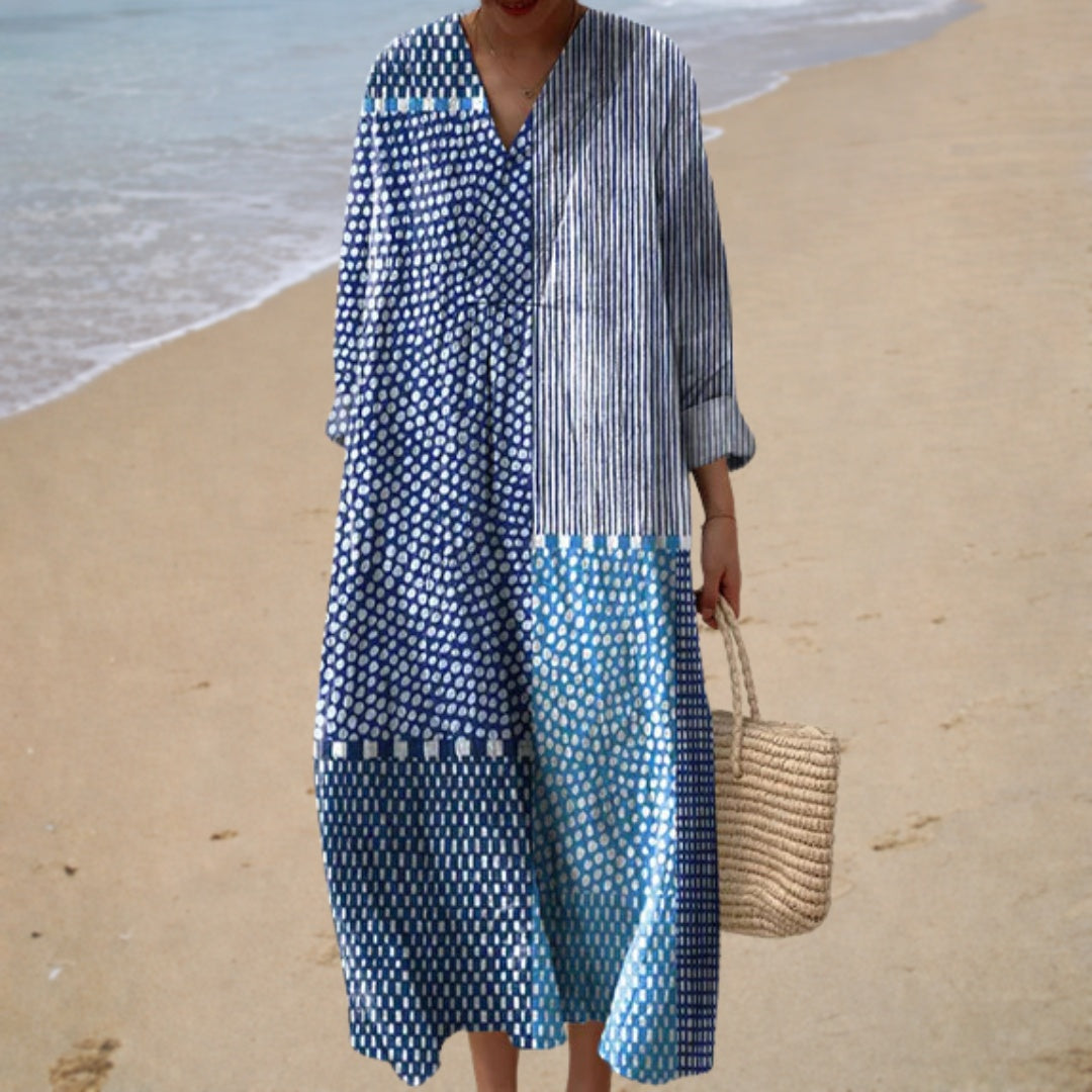 Remedios | Vestido Largo de Punto Estampado Patchwork Mujer Sin Mangas