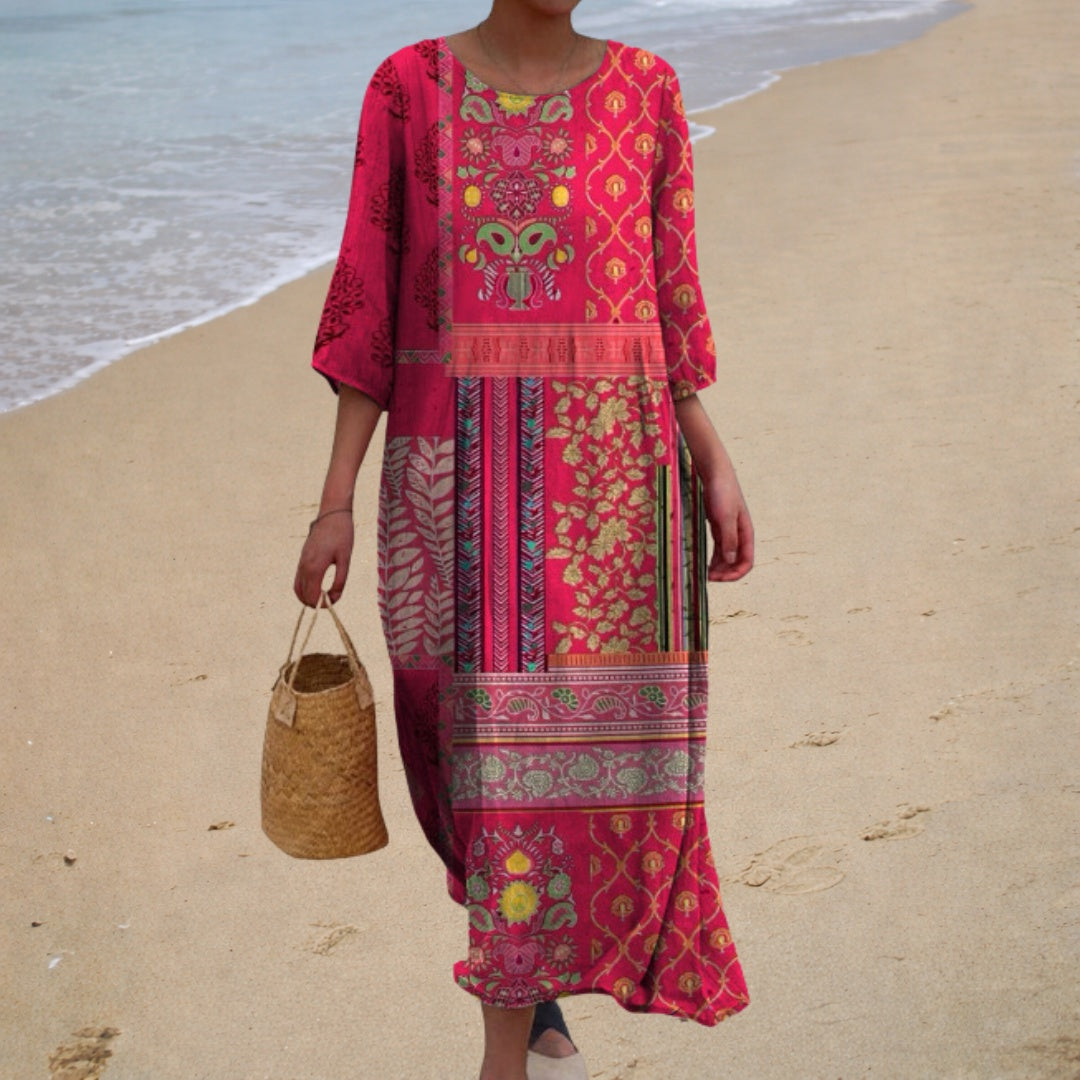 Remedios | Vestido Largo de Punto Estampado Patchwork Mujer Sin Mangas