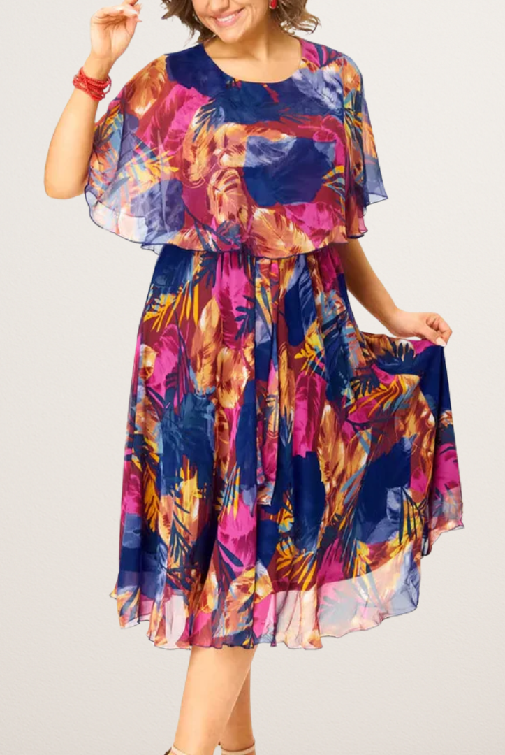 Remedios | Vestido Midi de Gasa con Volantes Mujer Estampado Tropical