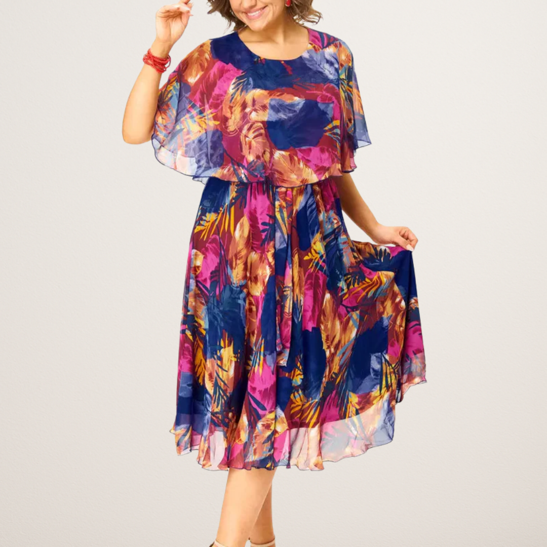 Remedios | Vestido Midi de Gasa con Volantes Mujer Estampado Tropical