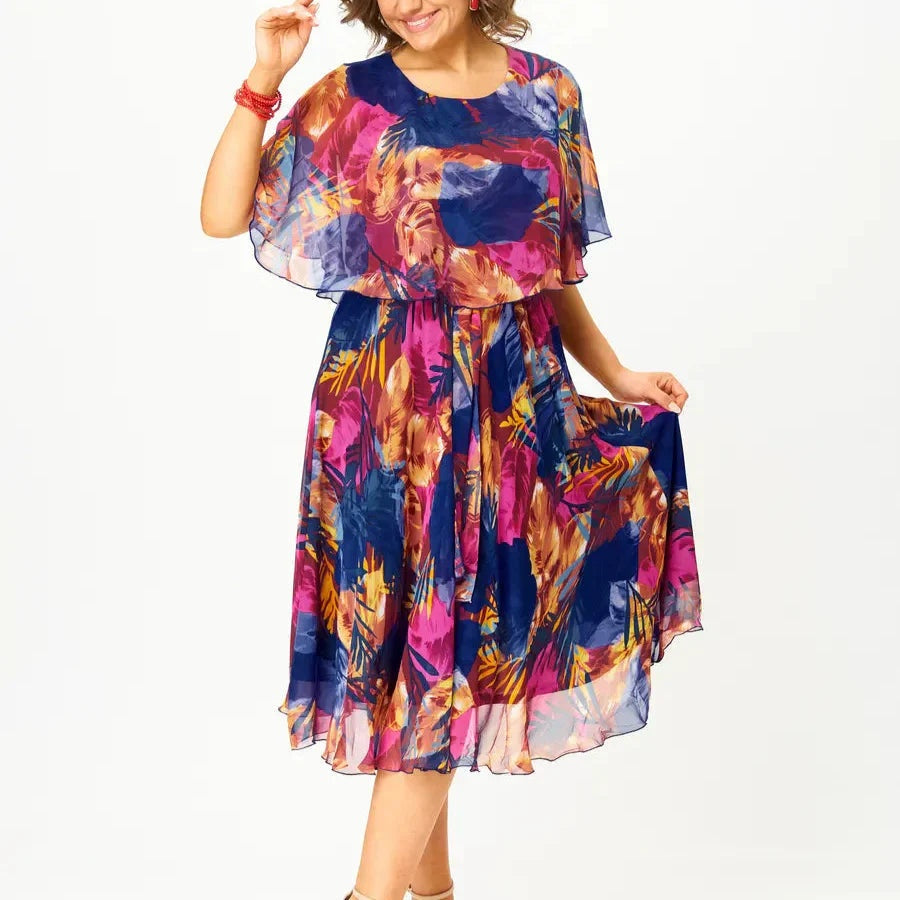 Remedios | Vestido Midi de Gasa con Volantes Mujer Estampado Tropical