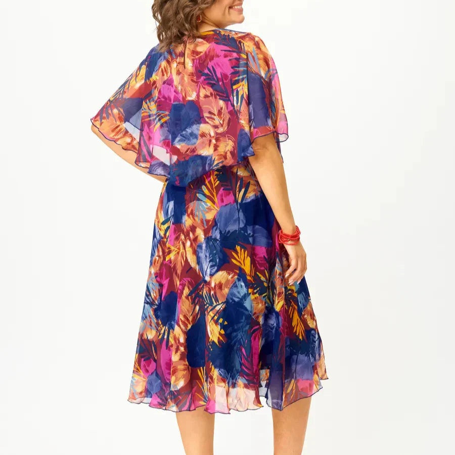 Remedios | Vestido Midi de Gasa con Volantes Mujer Estampado Tropical