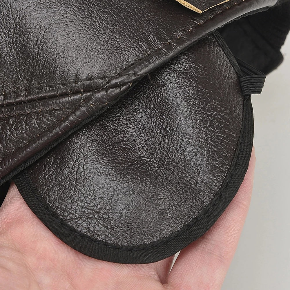 Roberto | Gorra de Cuero Genuino Hombre Orejeras Plegables
