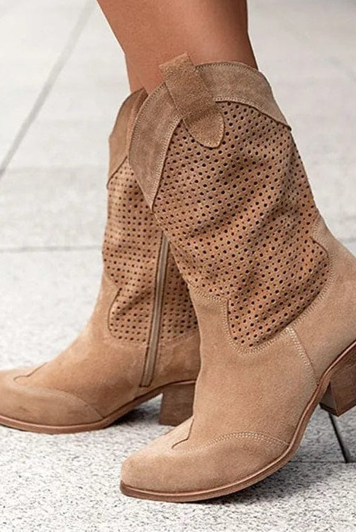 Rocío | Botas Cowboy Mujer Ante Perforado Caña Media