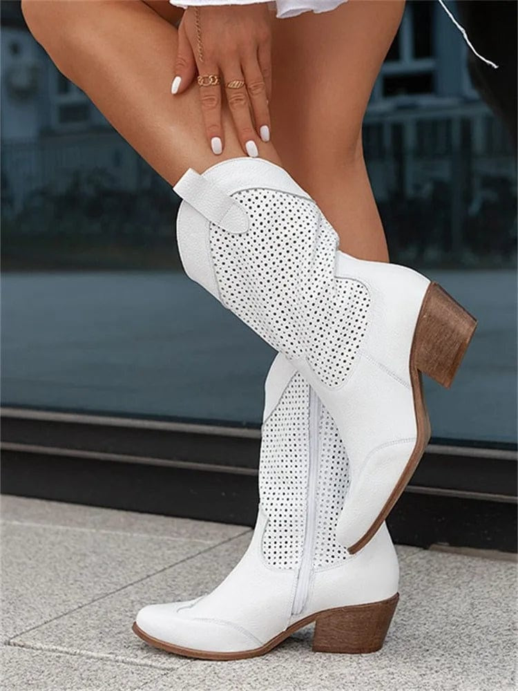 Rocío | Botas Cowboy Mujer Ante Perforado Caña Media