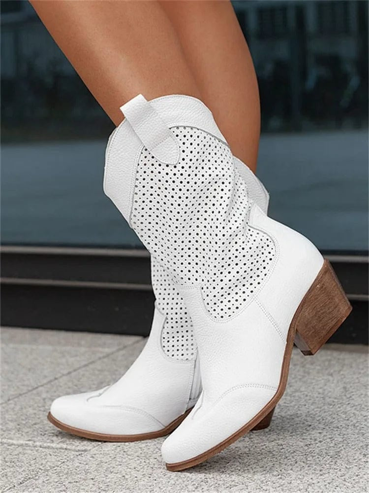 Rocío | Botas Cowboy Mujer Ante Perforado Caña Media