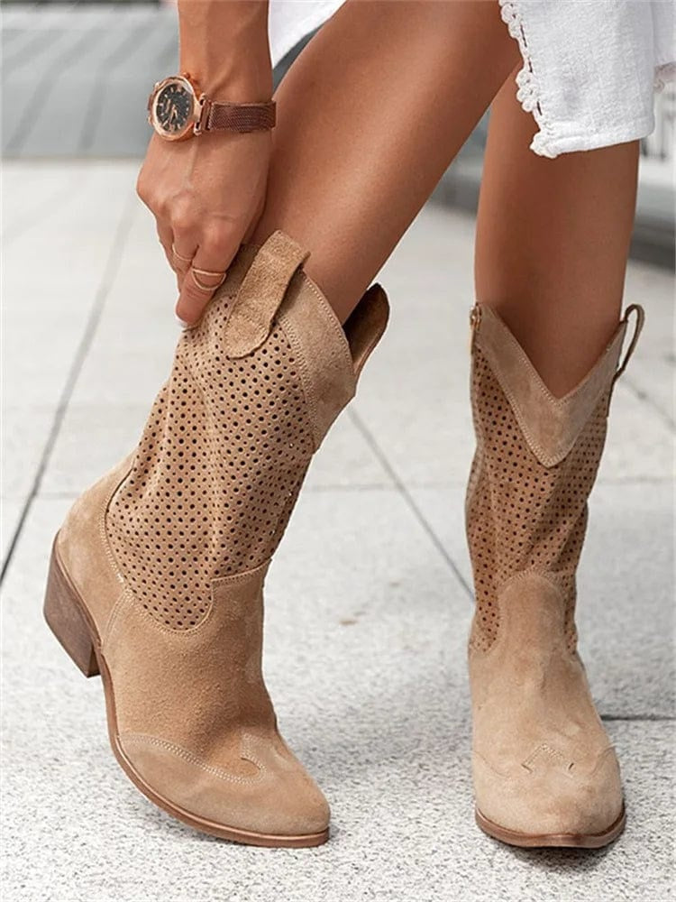 Rocío | Botas Cowboy Mujer Ante Perforado Caña Media