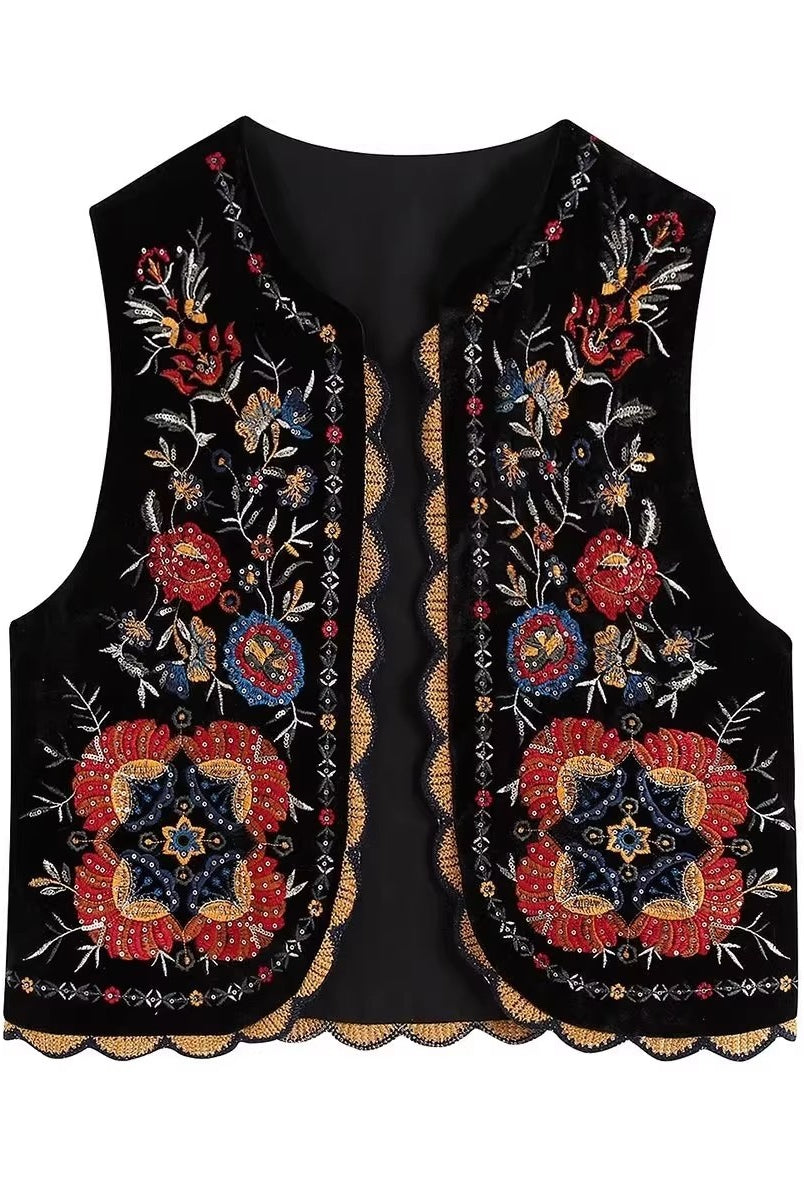 Rocío | Chaleco Bordado Boho Mujer Estampado Floral