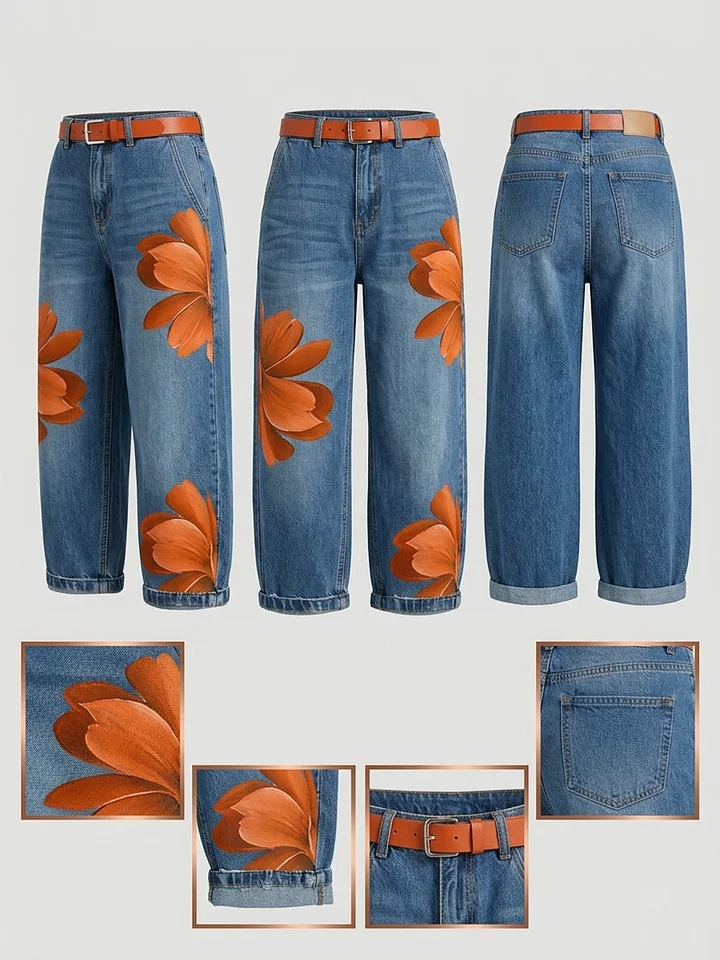 Rocío | Conjunto Camisa Larga y Jeans Florales Mujer Manga Larga