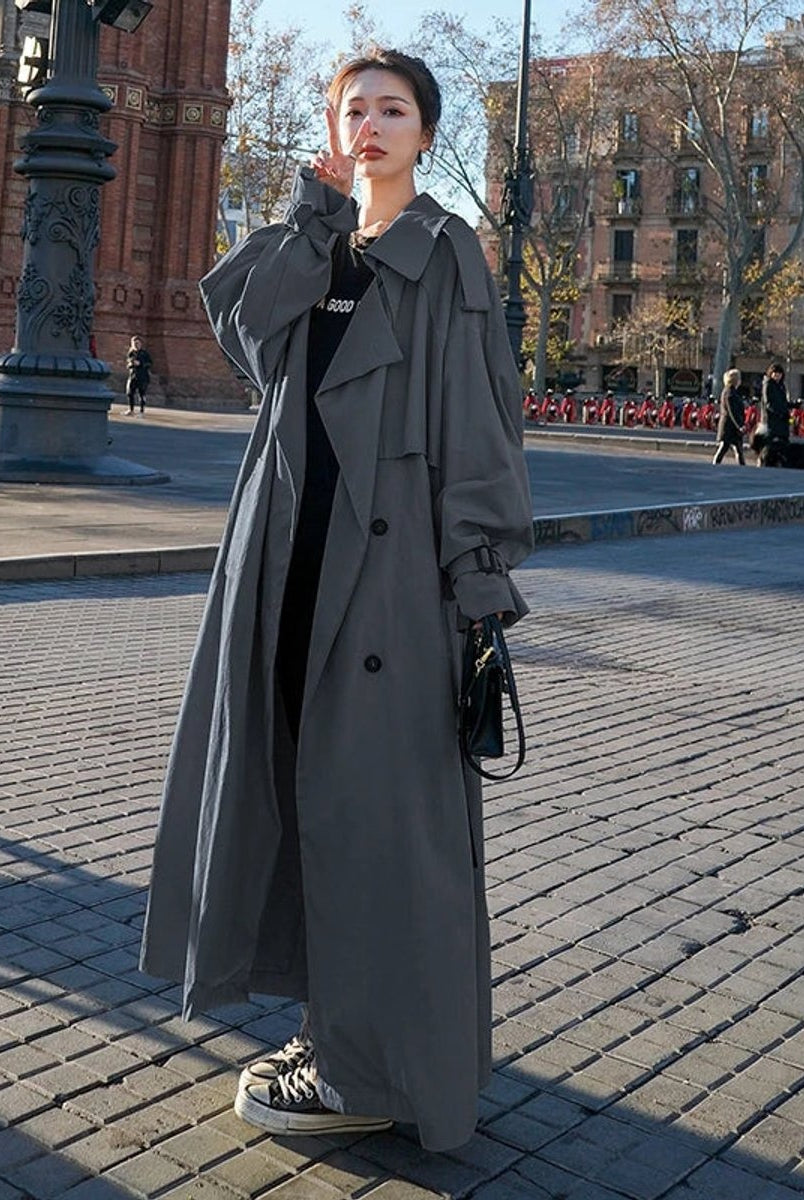 Rocío | Gabardina Larga Oversize Mujer Doble Botonadura con Cinturón