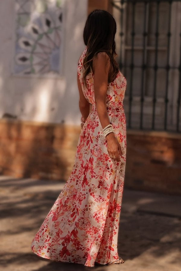 Rocío | Vestido Largo Floral con Espalda Descubierta Mujer Cuello Halter