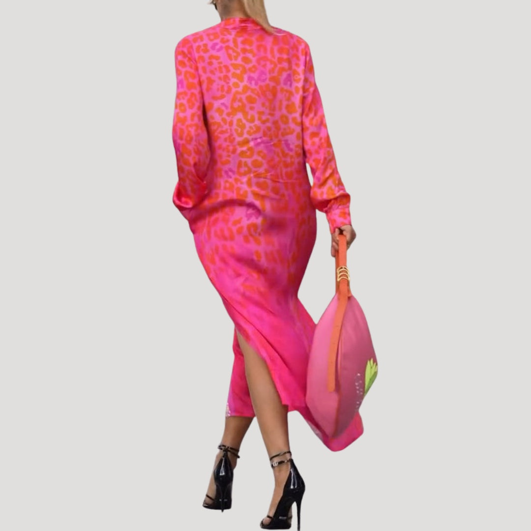Rocío | Vestido Midi Camisero con Botones Mujer Estampado Animal