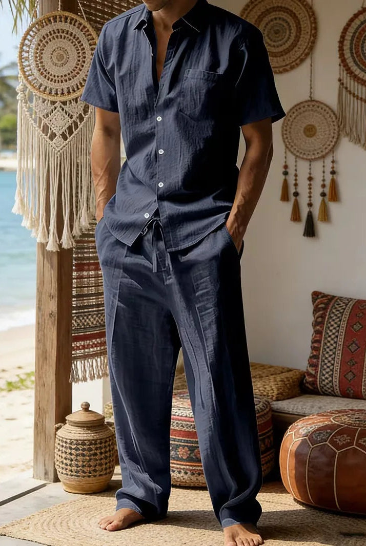 Rodrigo | Conjunto de Lino Casual Hombre Camisa Manga Corta Pantalón Largo