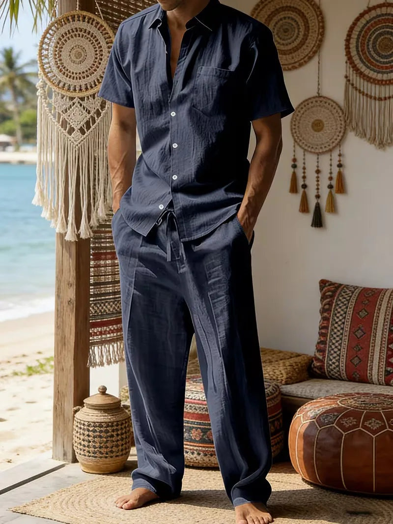 Rodrigo | Conjunto de Lino Casual Hombre Camisa Manga Corta Pantalón Largo