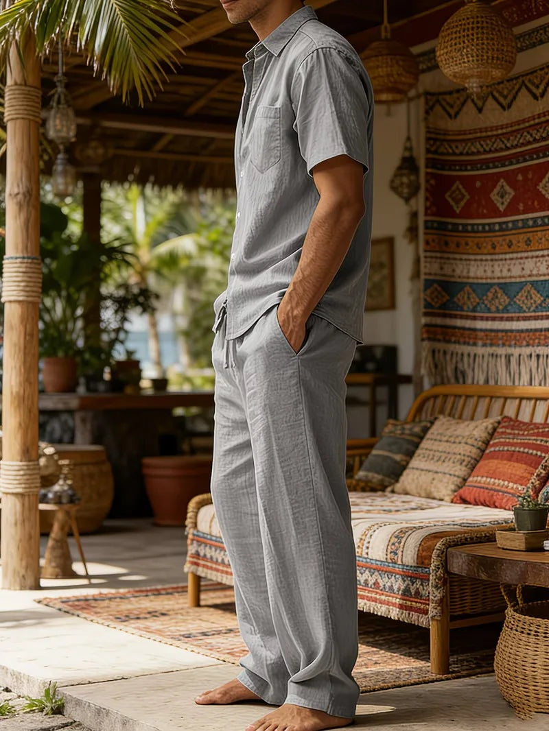 Rodrigo | Conjunto de Lino Casual Hombre Camisa Manga Corta Pantalón Largo