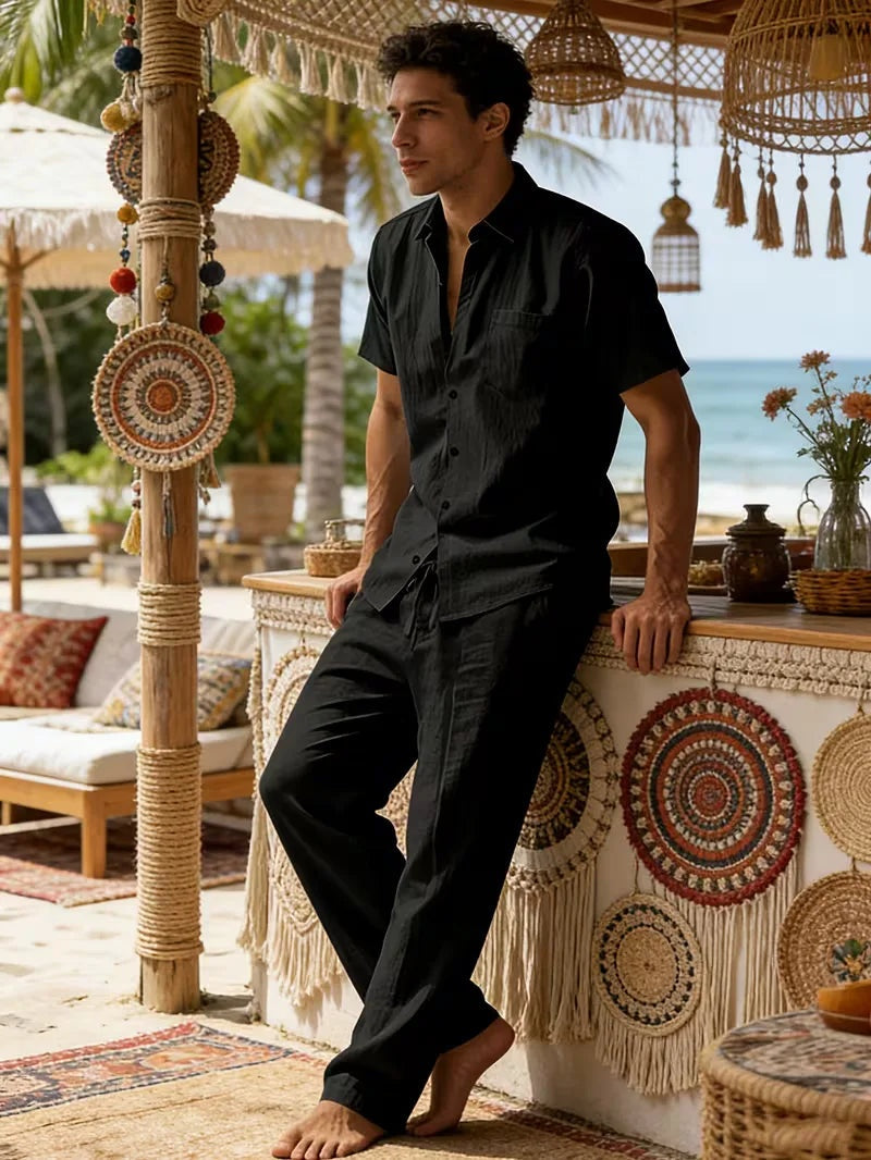 Rodrigo | Conjunto de Lino Casual Hombre Camisa Manga Corta Pantalón Largo