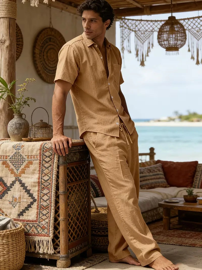Rodrigo | Conjunto de Lino Casual Hombre Camisa Manga Corta Pantalón Largo