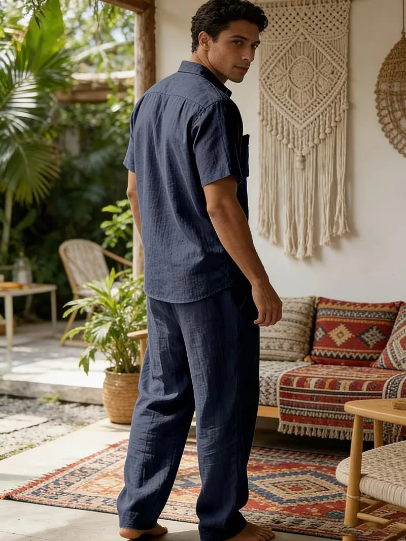 Rodrigo | Conjunto de Lino Casual Hombre Camisa Manga Corta Pantalón Largo