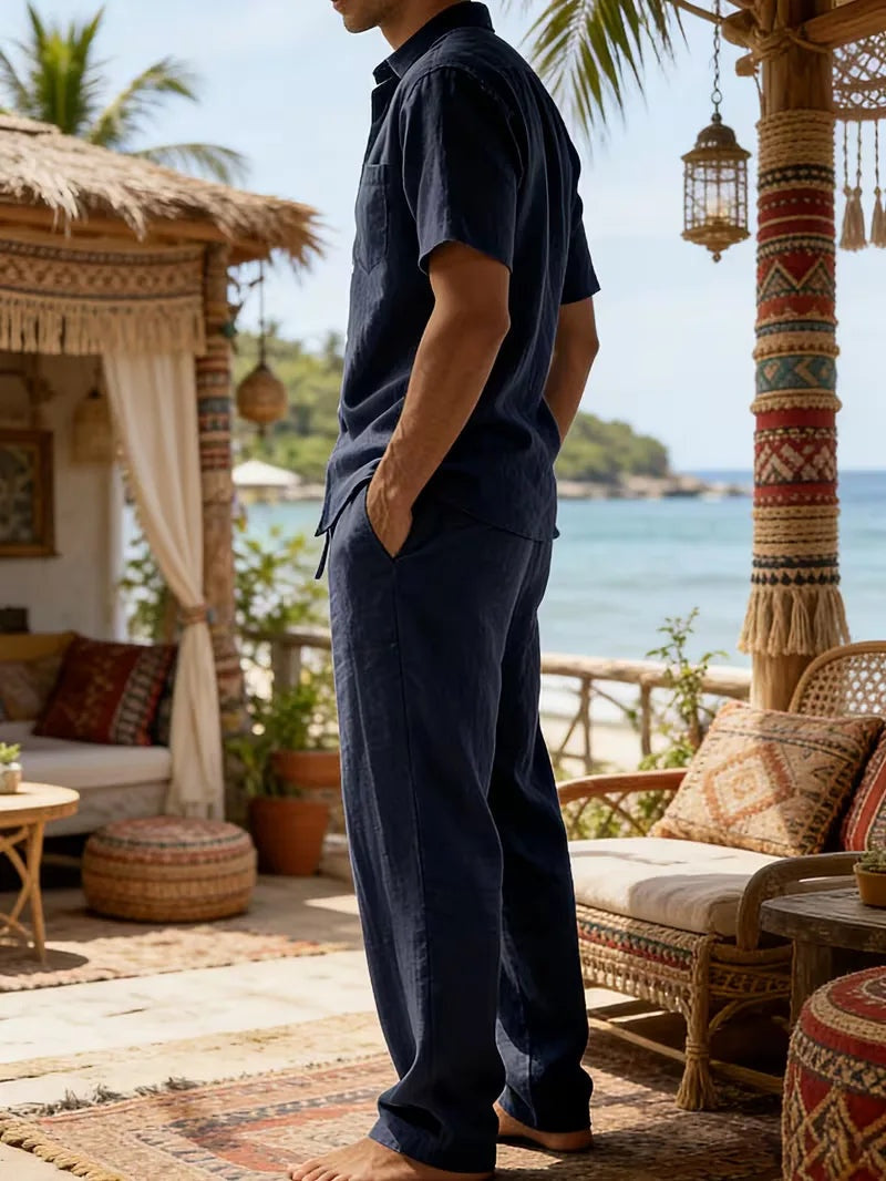 Rodrigo | Conjunto de Lino Casual Hombre Camisa Manga Corta Pantalón Largo