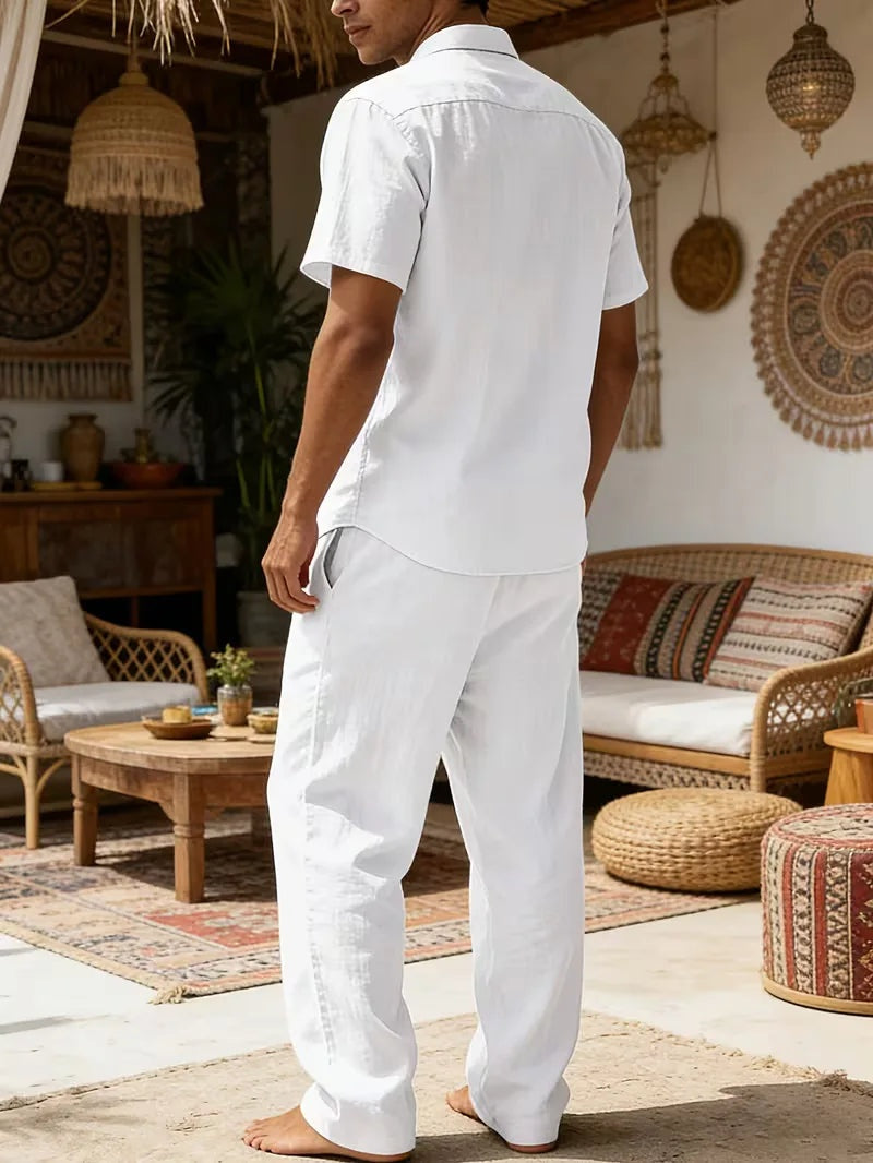 Rodrigo | Conjunto de Lino Casual Hombre Camisa Manga Corta Pantalón Largo