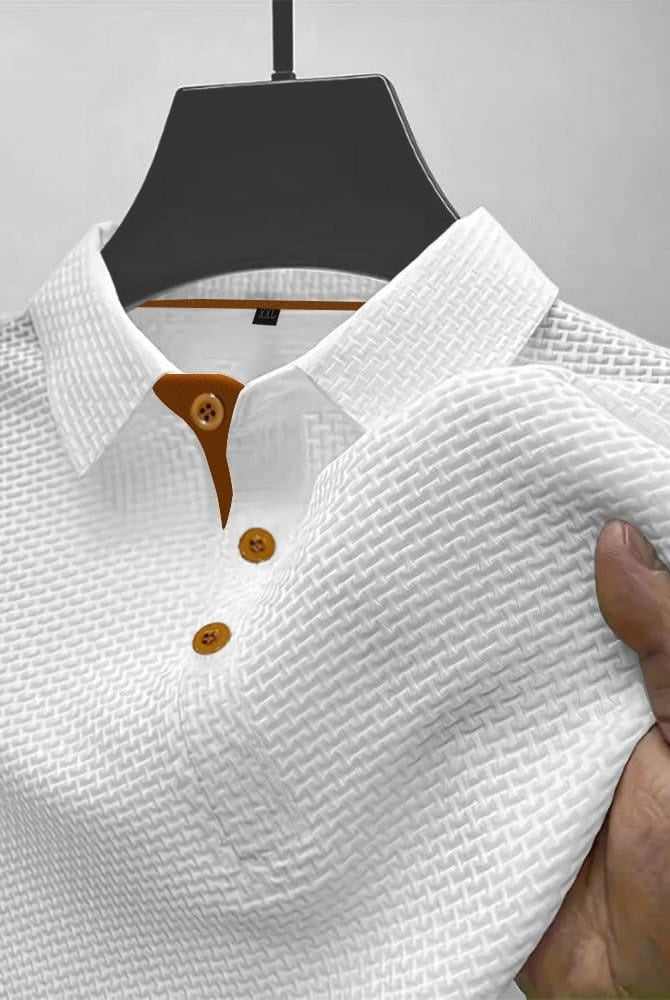Rodrigo | Polo Blanco Hombre Cuello Clásico Botones Contraste